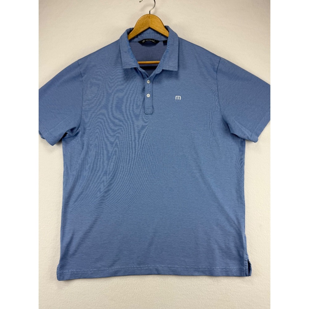 TravisMathew Polo Shirt Mens XXL Blue Micro Stripe Short Sleeve Golf Top Flawā
